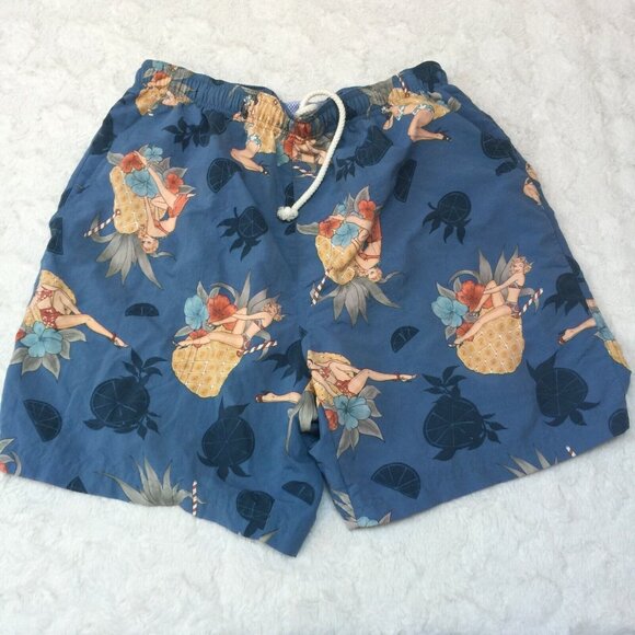 Tommy Bahama Men's Girl Pineapple & Citrus Print Swim Trunks Large Board Shorts
